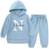 Ahoiikids Personalisierbarer Kinder Jogginganzug mit Kapuze - Hellblau, 2-teiliges Fleece Set, Warm und Bequem