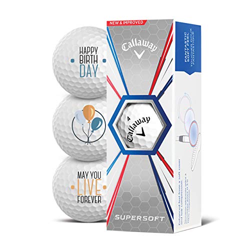 Callaway Supersoft/Warbird/Chrome Soft Callaway Golfbälle, 3er-Pack, alles Gute zum Geburtstag, Golfgeschenke für Golfer, Geschenkidee, Supersoft