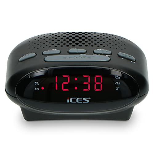 iCES ICR-210 Uhrenradio - Radiowecker mit 2 Weckzeiten - PLL FM - Schlummerfunktion - Sleeptimer - Gangreserve - schwarz, klein, ICR-210 Schwarz