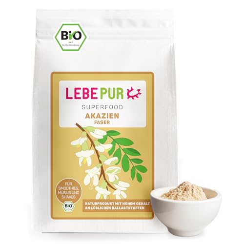 Lebepur BIO Akazienfasern vegan 500g, 90% Ballaststoffe, geschmacksneutral, Akazienfaser Pulver für eine natürliche Verdauung, glutenfrei, ohne Zusatzstoffe, hoher Ballaststoffgehalt mit 90g pro 100g