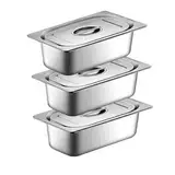 Buudreza Panierschalen Set 3-teilig, GN 1/3 Behälter, 32,5 x 17,5 x 6,5 cm Panierset für Koteletts, Gastronormbehälter Edelstahl mit deckel, Schnitzel Fleisch Fisch - Metall Panierstraße rechteckig