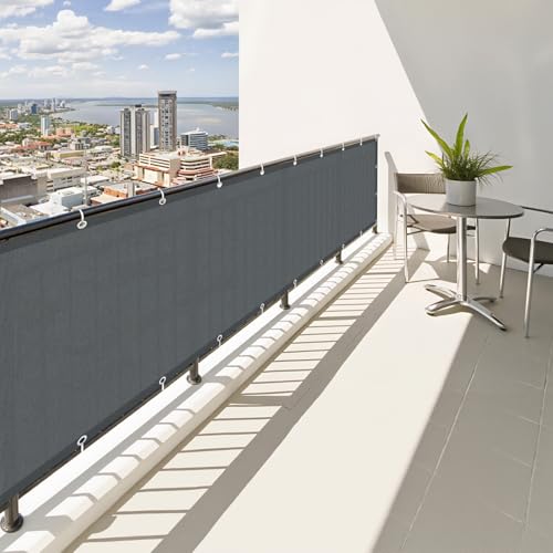 SUNNY GUARD Balkon Sichtschutz 90x400cm Balkonverkleidung Balkonabdeckung Balkonumspannungen UV-Schutz Wind und wetterfest mit Kabelbinder,Dunkler Anthrazit