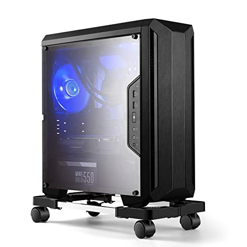 PC Ständer für PC-Tower, Computer Desktop Ständer, Universal verstellbare CPU Ständer mit Rollen - (Schwarz)