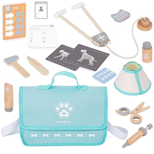 Mamabrum Holz Tierarzt Set für Kinder ab 3 Jahren - Kreatives Rollenspiel mit realistischem Zubehör - Fördert Empathie und Motorik - Ideal für kleine Tierfreunde