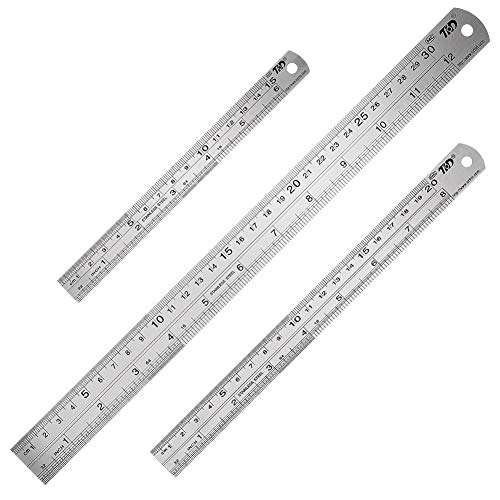 SUI-lim 3 Stücke Edelstahl Lineal, Präzisions Doppelseitenskala Kante Stahllineal, Metall Lineal für Engineering, Lehre und Büro 15cm/20cm/30cm