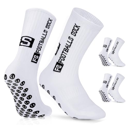 AVABEST Fussball Socken 2 Paar Grip Socken Fussball 35-39 für Damen Kinder und Teenager Fußballsocken Rutschfeste Sportsocken für Basketball Laufen Radfahren Tennis, Weiß