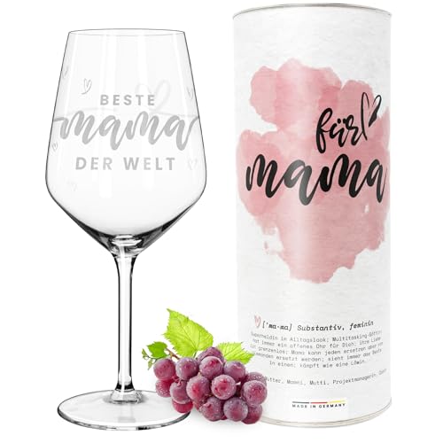 getbrave Weinglas XL | Beste Mama der Welt (530ml) in Geschenkbox | Das Geschenk zum Muttertag | Weihnachten | Geburtstagsgeschenk | Rotweingläser Weißweingläser