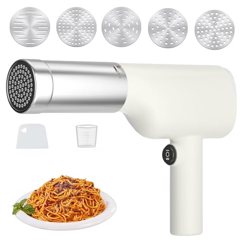 Elektrische Nudelmaschine Edelstahl Schnurlose Handnudelmaschine Maschine 40W Tragbare automatische Nudelmaschine mit 5 Nudelscheiben für hausgemachte Spaghetti Maschine Küche