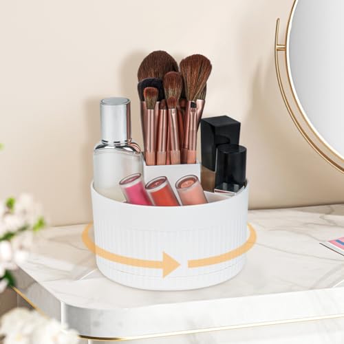 LOPHE Make Up Organizer, 360°Drehbarer Schminktisch Organizer, Kosmetik Pinselhalter Organizers Aufbewahrung Etui, Schmink Pinsel Makeup Organizers für Frisiertisch,Schlafzimmer,Bad(Elfenbeinweiß)