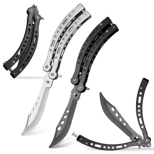 Sporgo 2 Stück Butterfly Trainer: Biegen Butterfly Messer zum Üben Ungeschärfte Klinge, Butterfly Kamm Edelstahl für Trainingsmesser AnfäNger-Der Flipping Tricks üBt (Schwarz + Weiß)