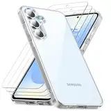 caslord Hülle für Samsung Galaxy S25 5G, 1 Handyhülle mit 3 Stück Hartglas, Weiche TPU Transparent Stoßfest Schutzhülle Durchsichtige Kratzfest Handyhülle Case Cover