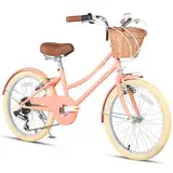 Glerc Missy 20" Zoll Mädchen Cruiser Kinder Fahrrad 6-Gang Teen Hybrid City Fahrrad für Jugend Alter 6 7 8 9 10 11 12 Jahre alt mit Weidenkorb & Leichtgewicht, Pfirsich