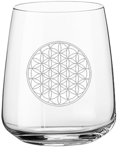 Graviertes Wasserglas 360 ml – Blume des Lebens – Sacred Geometry Glas – Geschenkidee – Lasergravur – Achtsamkeit & Energie