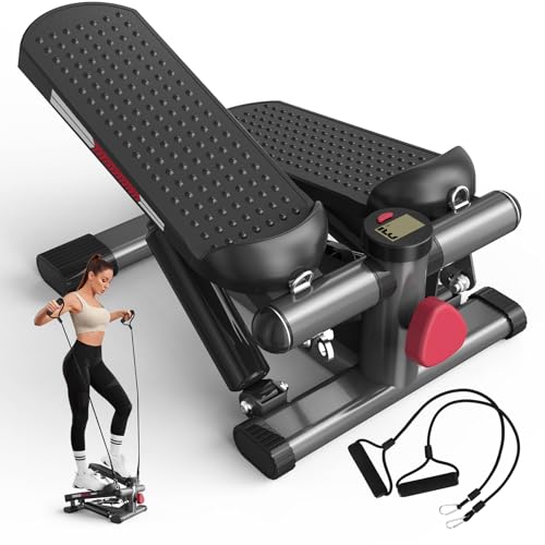 JASPORT ST1 Mini-Stepper für Zuhause, 2-in-1 Up-Down Swing Stepper mit Power Ropes, LCD-Display, Einstellbarer Widerstand, Bein- und Armtraining, Leise und Kompakt, Maximale Belastung 100 kg