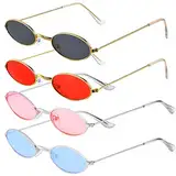 4 Stück Retro Sonnenbrille Oval Brille, Vintage Sonnenbrillen Set, Sonnenbrille Retro Metall, Sonnenbrille Oval Damen, Bunte Oval Klein Sonnenbrille, Für Reisen, Selfie, Strand, Sommer, Alltag