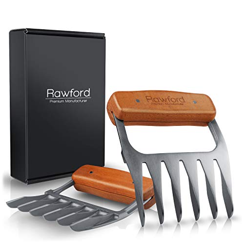 Rawford Pulled Pork Krallen - Premium Meat Claws zum zupfen & fixieren von Fleisch - Praktische Bärentatzen mit ergonomischem Holzgriff für einen besseren Halt - inklusive Pflegeanleitung (Grau)