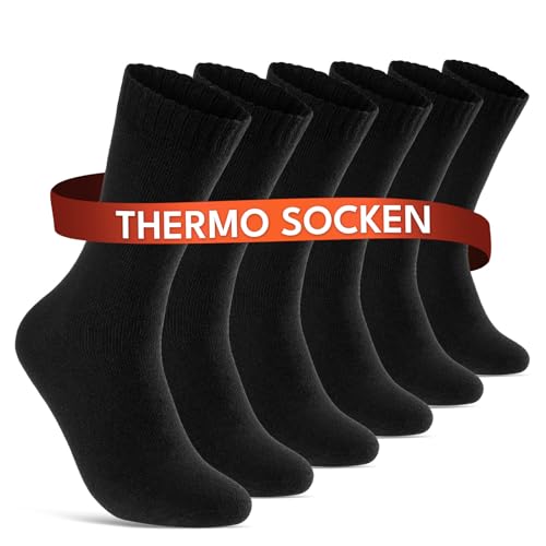 sockenkauf24 6 | 12 | 24 Paar THERMO Socken Damen Wintersocken Baumwolle Vollfrottee Schwarz 10900 WP (6 Paar 35-38)