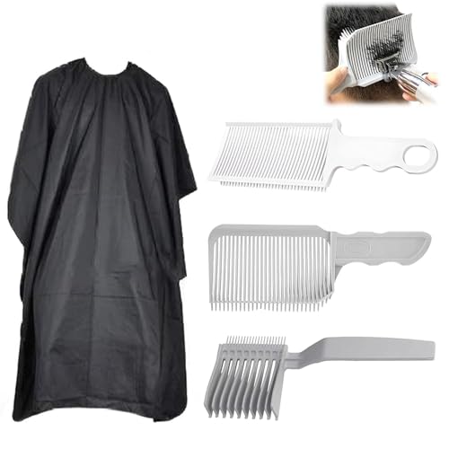 4 Stück Haare Schneiden,3 Stück Haarschneidekamm and 1 Stück Schwarzes Haarschneiden Tuch Haarschneidekamm Übergang mit Frisierumhang Kamm Männer Barber Set Verstellbare Fade Kamm