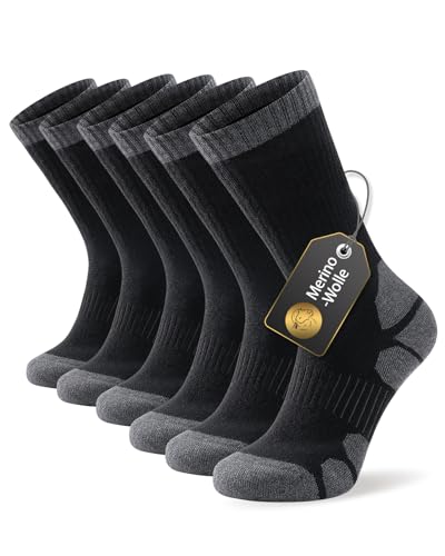 Alaplus Merino Socken Professionell Thermosocken Wandersocken Warme Socken Herren 43-46 Australien Wolly Gepolstert Trekkingsocken Winter Sportsocken Baumwolle Atmungsaktiv Laufsocken, 3 Paar, Schwarz