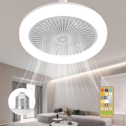 Umikk 40W Deckenventilator mit Beleuchtung Lampe,Deckenventilator Mit Beleuchtung Und Fernbedienung,28cm,Mit Timing-Funktion, E27 Einstellbare LED-Ventilatorlampe