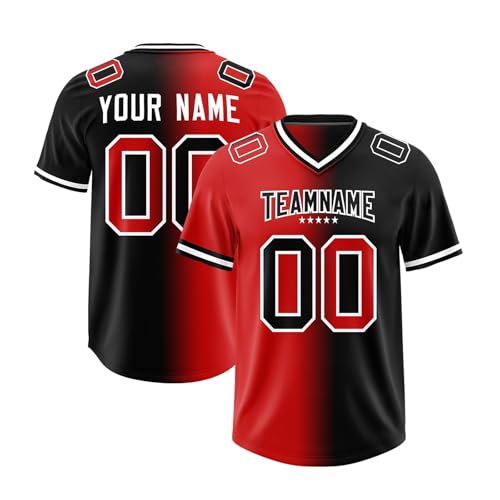 Personalisiert American-Football-Trikot Team Name Number & Logo Sports Uniform Football Jersey für Kinder Erwachsene Herren-Sporthemden Atmungsaktiv T-Shirt,Red