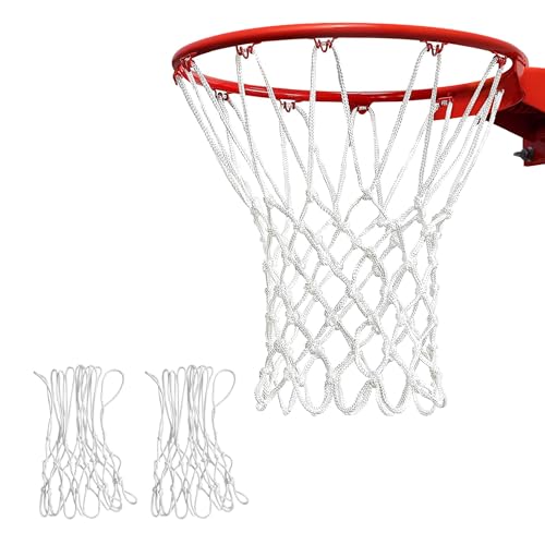 JXCTNNU Basketballnetz 2 Stück Basketball Ersatz Netz für Basketballkorb Outdoor für Standard 12 Schlaufen Basketballkorbnetz für Drinnen und Draußen (Weiß)