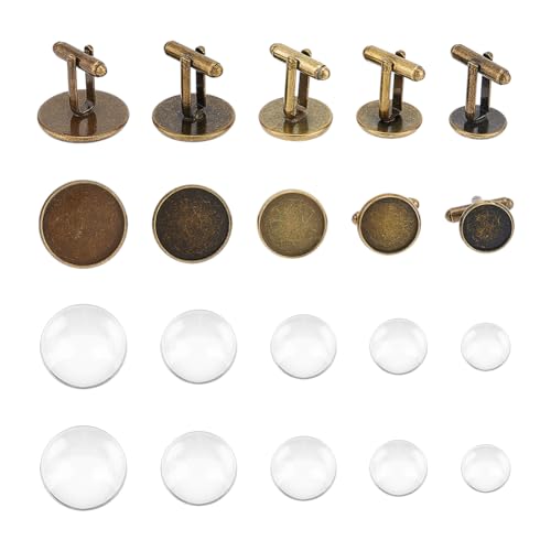 UNICRAFTALE 10 Sets 5 Größen DIY Blank Dome Legierung Manschettenknöpfe Set Antik Bronze Manschettenknopf Basis Rohlinge Runde Cabochon Fassung Tablett Für Herren Manschettenknopf DIY Handwerk