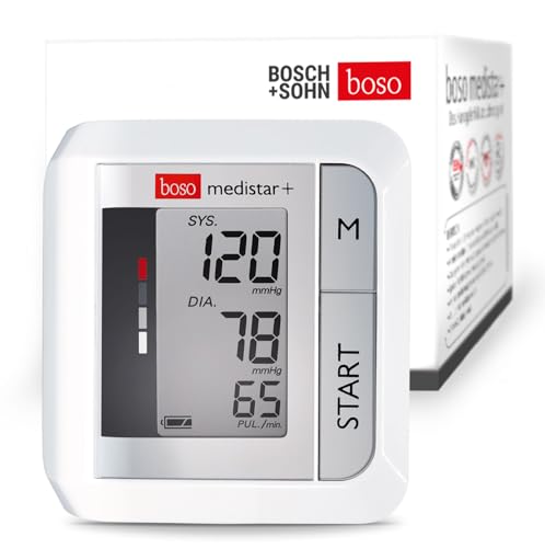 boso medistar+ – Handgelenk Blutdruckmessgerät mit Speicher für 90 Messungen, extra großem Display und Arrhythmie-Erkennung – Inkl. Handgelenkmanschette (13,5-21,5 cm)