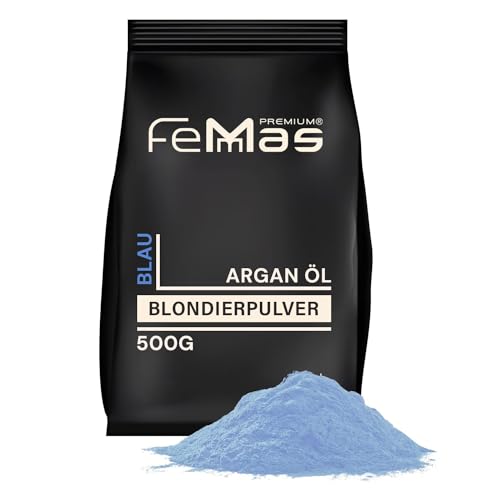 FemMas Blondierpulver blau 500 g I Blondierungspulver mit Plex-Technologie & Arganöl I gleichmäßige Blondierung I ultra stark & staubfrei I Hair Bleach für Aufhellungen bis zu 9 Nuancen