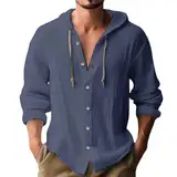 Hemd Herren Henley Shirt Baumwolle Frühling Sommer Langarm T-Shirts Freizeithemd Regular Fit Casual Leinen Hemd Herren Herren Hemd Langarm BüGelfrei Kariert Hemd Herren Slim Fit Muster mit Kapuze