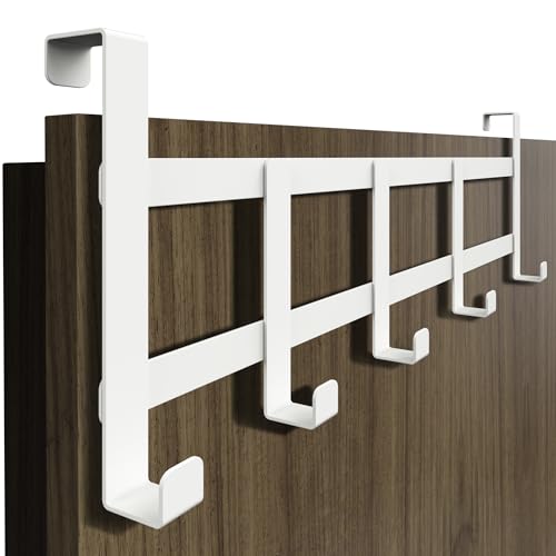 4happy Türgarderobe zum Einhängen - Türhaken für die ganze Wohnung, Standard Kleiderhaken Tür, stabile Türhakenleiste, rostfreie Haken zum Einhängen, Weiß