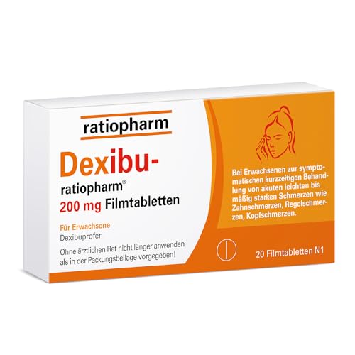 Dexibu-ratiopharm® 200 mg Filmtabletten: Lindert Regel-, Kopf- und Zahnschmerzen effektiv mit einer geringen Wirkstoffdosierung, 20 Filmtabletten