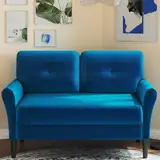 Kleines Sofa 2 Sitzer, 123CM kleine Couch 2 Sitzer, Sofa klein mit 53CM extra tiefen Sitzen, MiniSofa Wohnzimmer, Werkzeugfreie Montage Sofas & Couches, Bequemer Samt Mini Couch, Königsblau