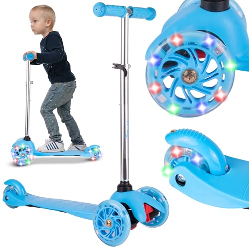 MalPlay Cityroller für Kinder Jugendliche Dreirad Scooter Leuchtende LED-Räder Blau ab 3 Jahren Kinderroller