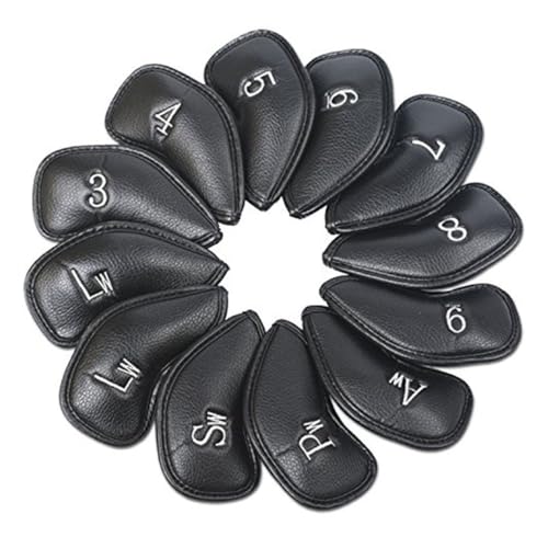 Iron Head Cover Leder Club Head Cover Club Iron Protector für Accessoire 12PCS Schwarz, Eisenabdeckungen