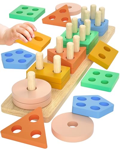 Uping Puzzle Holz ab 1 Jahr Montessori Sortierspiel Holzspielzeug Sortierspielzeug Motorik Lernspielzeug Babyspielzeug 1 2 3 Jahr Geburtstagsgeschenke für Jungen und Mädchen