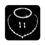 Ushiny Hochzeitsschmuck-Sets Silber Braut Strass Halskette Ohrringe Armbänder Sets Zirkonia Schmuckset Brautjungfer Schmuckset für Frauen und Mädchen