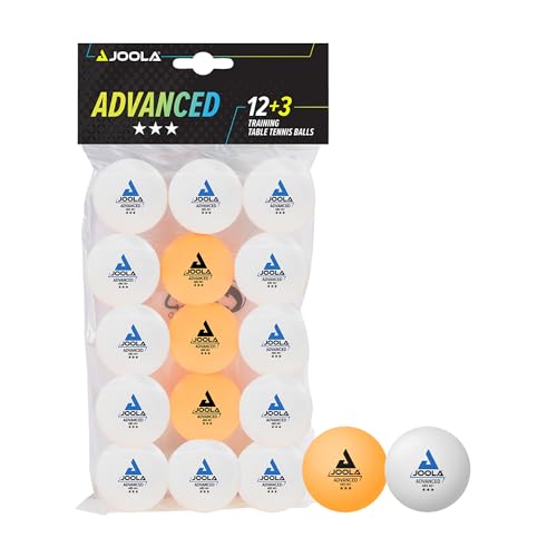 JOOLA 44206 Tischtennisbälle 3 Sterne Training Advanced 40+ mm Durchmesser Premium Tischtennis Bälle, weiß/orange, 15 Stück