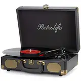 Vinyl Plattenspieler 3-Gang 33/45/78 U/min Bluetooth Koffer Tragbarer Schallplattenspieler mit Riemenantrieb und eingebauten Lautsprechern RCA Line Out AUX in Kopfhöreranschluss Vintage Turntable
