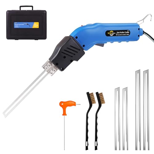 Komsepor 200W Styroporschneider Elektrische Heißmesser Schaumschneider mit 4 Nichrom Klingen 0-600℃ Styrocutter 220-240V mit Kühlsystem Geeignet für Styropor (Blau-luftgekühlt-200w)