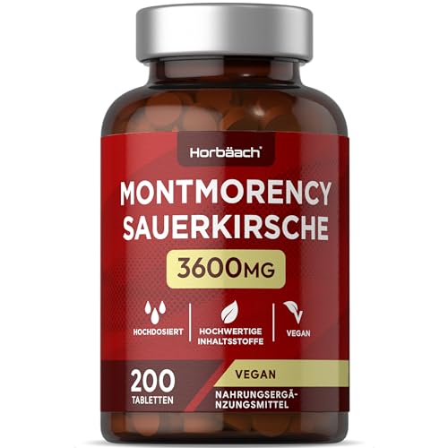 Montmorency Sauerkirschen Tabletten 3600mg | Hochdosiert Premium Extrakt 50:1 | Tart Cherry Kirschextrakt | 200 Vegane Stück | von Horbaach