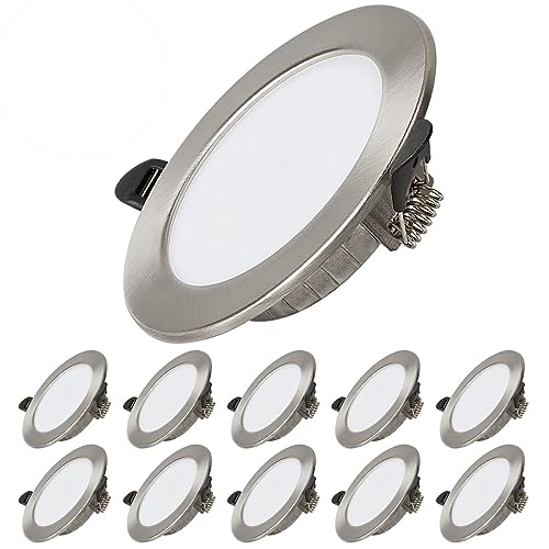 Dexnump Einbaustrahler LED 230V, 7W 700LM LED Spot Ultra Flach Einbautiefe 25mm, Deckenspots 75-95mm EinbauØ, IP44 Einbauspots für Badezimmer Wohnzimmer Küche, AC175-265V, 10er Set (Neutralweiß 4500K)