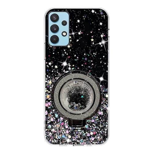 Rnrieyta Miagon Treibsand Ständer Hülle Glitzer für Samsung Galaxy A32 4G,Cute Dünn Crystal Schutzhülle Weiches Bling Transparent Case Bumper mit Flüssig Halter Kickständer