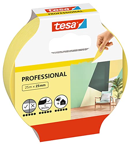 tesa Malerband Professional - Malerkrepp aus dünnem Washi-Papier zum besonders präzisen Abkleben bei Malerarbeiten - für innen und außen - 25 m x 25 mm