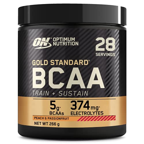 Optimum Nutrition Gold Standard BCAA Train + Sustain, Aminosäuren Pre-Workout-Pulver, Sportgetränk mit Vitamin C, Zink, Magnesium & Elektrolyten, Pfirsich-Maracuja-Geschmack, 28 Portionen, 266 g