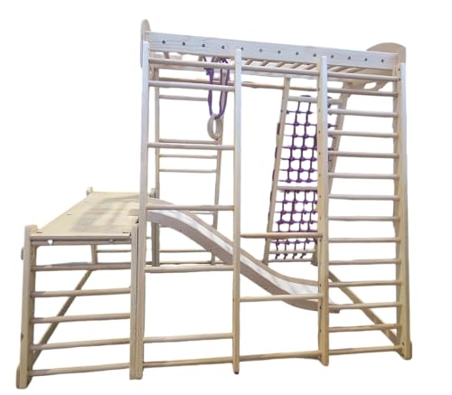 Kinder zu Hause aus Holz Spielplatz mit Rutschbahn ˝Akvarelka-Plus-1-1-LAK˝ Kletternetz Ringe Kletterwand, EU-Warenlager, Zertifikat!