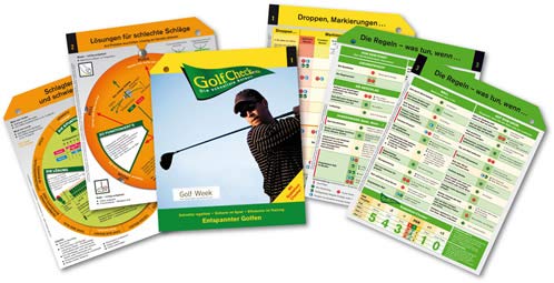 GolfCheck 3tlg Fächer/effiz. im Golf Training und Golfspiel/Platzreife/Golfregeln/Golfbälle schwierige Lagen/Golfschwung Schlagweiten verbessern/Geschenk für Golfer/Golf Zubehör