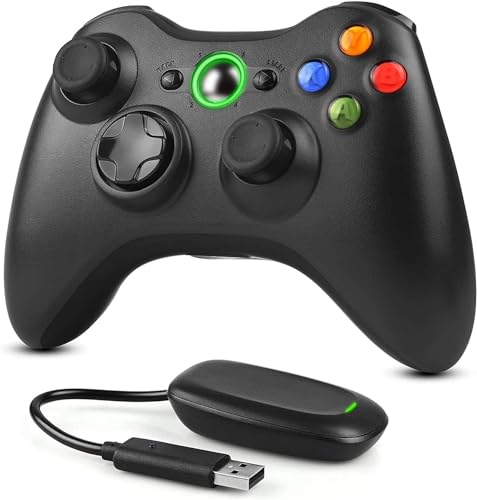 Dhaose 2,4GHz Wireless Controller für Xbox 360 PC, Verbessertes Ergonomisches Design Dual-Vibration Gamepad Joystick mit Empfänger für Xbox 360/PC Windows 7/8/10