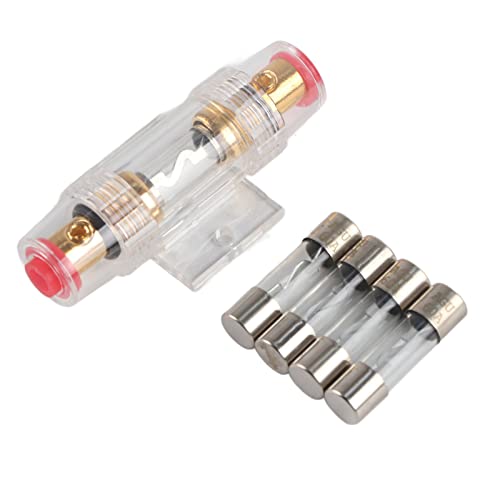 Auto Stereo Sicherungshalter mit 4Pcs 60Amp Sicherung, Auto Fahrzeug Audio AGU Sicherungskasten Halter Block 8 Gauge Wire Inline-Sicherungshalter mit 60A AGU-Sicherungen