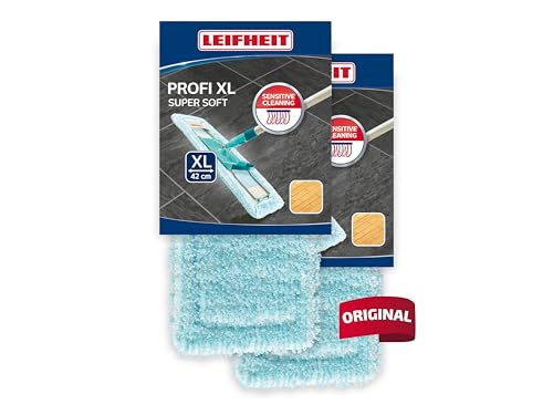 LEIFHEIT 2er Set Wischbezug Profi XL super Soft für Sensible Böden, Bodenwischer Ersatzbezug mit Spezialfasern, Wischer Ersatzbezug für minimale Wasseraufnahme, ideal für Parkett, Laminat und Kork